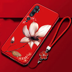 Funda Silicona Gel Goma Flores Carcasa S01 para Xiaomi Mi Note 10 Pro Rojo Rosa