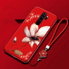 Funda Silicona Gel Goma Flores Carcasa S01 para Xiaomi Redmi Note 8 Pro Rojo Rosa