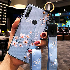 Funda Silicona Gel Goma Flores Carcasa S02 para Huawei Enjoy 10 Plus Azul Cielo