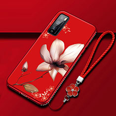Funda Silicona Gel Goma Flores Carcasa S02 para Huawei Enjoy 20 Pro 5G Rojo Rosa