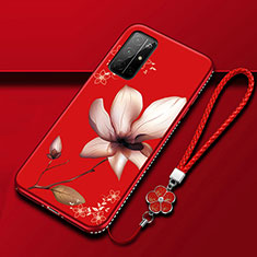 Funda Silicona Gel Goma Flores Carcasa S02 para Huawei Honor 30S Rojo Rosa