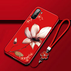Funda Silicona Gel Goma Flores Carcasa S02 para Huawei Mate 40 Lite 5G Rojo Rosa