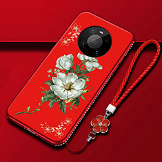 Funda Silicona Gel Goma Flores Carcasa S02 para Huawei Mate 40 Pro Rojo