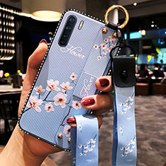 Funda Silicona Gel Goma Flores Carcasa S02 para Oppo A91 Azul