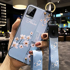 Funda Silicona Gel Goma Flores Carcasa S02 para Vivo V20 Pro 5G Azul Claro