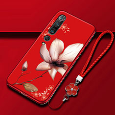 Funda Silicona Gel Goma Flores Carcasa S02 para Xiaomi Mi 10 Pro Rojo Rosa