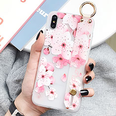 Funda Silicona Gel Goma Flores Carcasa S03 para Apple iPhone X Rosa