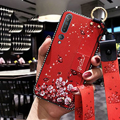 Funda Silicona Gel Goma Flores Carcasa S03 para Xiaomi Mi 10 Rojo