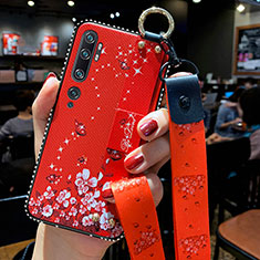 Funda Silicona Gel Goma Flores Carcasa S03 para Xiaomi Mi Note 10 Pro Rojo