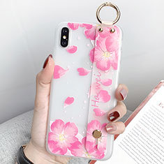 Funda Silicona Gel Goma Flores Carcasa S04 para Apple iPhone Xs Rosa