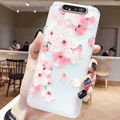 Funda Silicona Gel Goma Flores Carcasa S04 para Samsung Galaxy A80 Rosa Roja