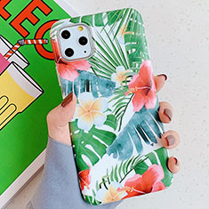 Funda Silicona Gel Goma Flores Carcasa S06 para Apple iPhone 11 Pro Max Verde