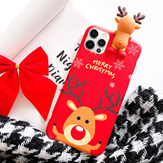 Funda Silicona Gel Goma Navidad Carcasa S02 para Apple iPhone 12 Pro Max Rojo