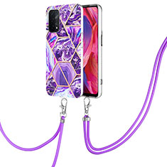 Funda Silicona Gel Goma Patron de Moda Carcasa con Acollador Cordon Lanyard Y01B para OnePlus Nord N200 5G Morado