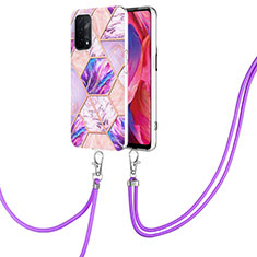 Funda Silicona Gel Goma Patron de Moda Carcasa con Acollador Cordon Lanyard Y01B para Oppo A54 5G Purpura Claro