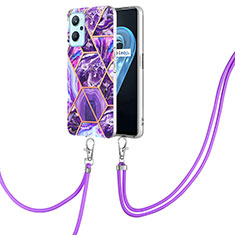 Funda Silicona Gel Goma Patron de Moda Carcasa con Acollador Cordon Lanyard Y01B para Oppo A96 4G Morado