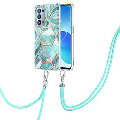 Funda Silicona Gel Goma Patron de Moda Carcasa con Acollador Cordon Lanyard Y01B para Oppo Reno6 Pro 5G Menta Verde