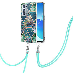 Funda Silicona Gel Goma Patron de Moda Carcasa con Acollador Cordon Lanyard Y01B para Oppo Reno6 Pro 5G Verde Noche