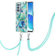 Funda Silicona Gel Goma Patron de Moda Carcasa con Acollador Cordon Lanyard Y01B para Oppo Reno6 Pro+ Plus 5G Verde