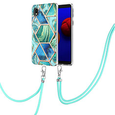 Funda Silicona Gel Goma Patron de Moda Carcasa con Acollador Cordon Lanyard Y01B para Samsung Galaxy A01 Core Menta Verde