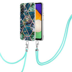 Funda Silicona Gel Goma Patron de Moda Carcasa con Acollador Cordon Lanyard Y01B para Samsung Galaxy A04s Verde Noche