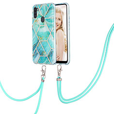 Funda Silicona Gel Goma Patron de Moda Carcasa con Acollador Cordon Lanyard Y01B para Samsung Galaxy A11 Menta Verde