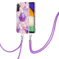 Funda Silicona Gel Goma Patron de Moda Carcasa con Acollador Cordon Lanyard Y01B para Samsung Galaxy A13 5G Purpura Claro