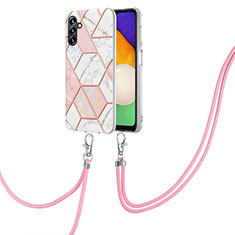 Funda Silicona Gel Goma Patron de Moda Carcasa con Acollador Cordon Lanyard Y01B para Samsung Galaxy A13 5G Rosa