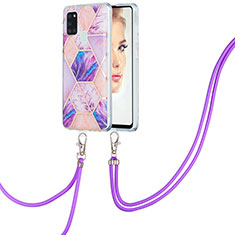 Funda Silicona Gel Goma Patron de Moda Carcasa con Acollador Cordon Lanyard Y01B para Samsung Galaxy A21s Purpura Claro