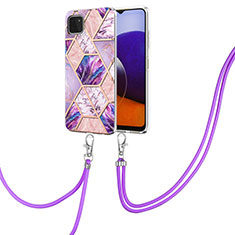 Funda Silicona Gel Goma Patron de Moda Carcasa con Acollador Cordon Lanyard Y01B para Samsung Galaxy A22 5G Purpura Claro