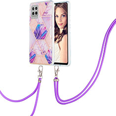 Funda Silicona Gel Goma Patron de Moda Carcasa con Acollador Cordon Lanyard Y01B para Samsung Galaxy A42 5G Purpura Claro