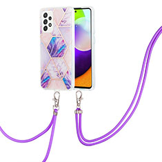 Funda Silicona Gel Goma Patron de Moda Carcasa con Acollador Cordon Lanyard Y01B para Samsung Galaxy A52 5G Purpura Claro