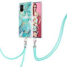 Funda Silicona Gel Goma Patron de Moda Carcasa con Acollador Cordon Lanyard Y01B para Samsung Galaxy A71 5G Menta Verde