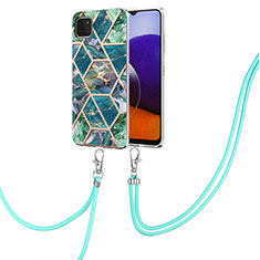 Funda Silicona Gel Goma Patron de Moda Carcasa con Acollador Cordon Lanyard Y01B para Samsung Galaxy F42 5G Verde Noche