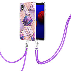 Funda Silicona Gel Goma Patron de Moda Carcasa con Acollador Cordon Lanyard Y01B para Samsung Galaxy M01 Core Purpura Claro