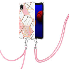 Funda Silicona Gel Goma Patron de Moda Carcasa con Acollador Cordon Lanyard Y01B para Samsung Galaxy M01 Core Rosa