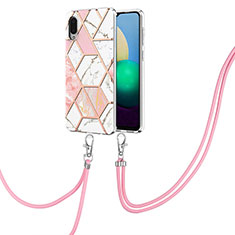 Funda Silicona Gel Goma Patron de Moda Carcasa con Acollador Cordon Lanyard Y01B para Samsung Galaxy M02 Rosa