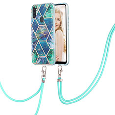 Funda Silicona Gel Goma Patron de Moda Carcasa con Acollador Cordon Lanyard Y01B para Samsung Galaxy M11 Verde Noche