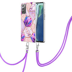 Funda Silicona Gel Goma Patron de Moda Carcasa con Acollador Cordon Lanyard Y01B para Samsung Galaxy Note 20 5G Purpura Claro