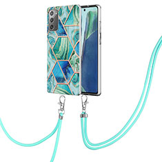 Funda Silicona Gel Goma Patron de Moda Carcasa con Acollador Cordon Lanyard Y01B para Samsung Galaxy Note 20 5G Verde