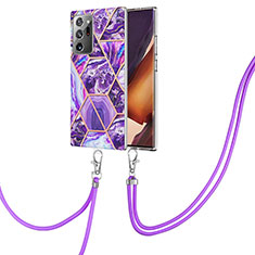 Funda Silicona Gel Goma Patron de Moda Carcasa con Acollador Cordon Lanyard Y01B para Samsung Galaxy Note 20 Ultra 5G Morado