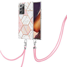 Funda Silicona Gel Goma Patron de Moda Carcasa con Acollador Cordon Lanyard Y01B para Samsung Galaxy Note 20 Ultra 5G Rosa