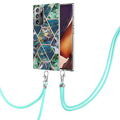 Funda Silicona Gel Goma Patron de Moda Carcasa con Acollador Cordon Lanyard Y01B para Samsung Galaxy Note 20 Ultra 5G Verde Noche