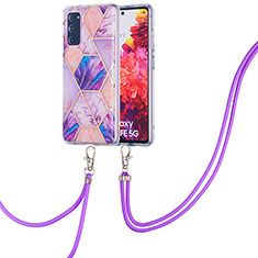 Funda Silicona Gel Goma Patron de Moda Carcasa con Acollador Cordon Lanyard Y01B para Samsung Galaxy S20 FE (2022) 5G Purpura Claro