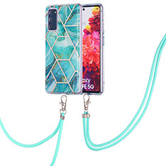 Funda Silicona Gel Goma Patron de Moda Carcasa con Acollador Cordon Lanyard Y01B para Samsung Galaxy S20 FE 5G Menta Verde