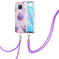 Funda Silicona Gel Goma Patron de Moda Carcasa con Acollador Cordon Lanyard Y01B para Xiaomi Mi 10i 5G Purpura Claro