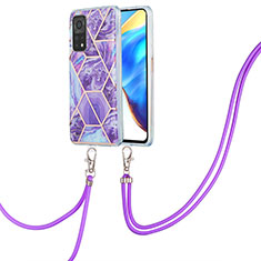 Funda Silicona Gel Goma Patron de Moda Carcasa con Acollador Cordon Lanyard Y01B para Xiaomi Mi 10T 5G Morado