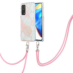 Funda Silicona Gel Goma Patron de Moda Carcasa con Acollador Cordon Lanyard Y01B para Xiaomi Mi 10T 5G Rosa