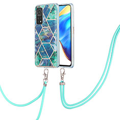 Funda Silicona Gel Goma Patron de Moda Carcasa con Acollador Cordon Lanyard Y01B para Xiaomi Mi 10T Pro 5G Verde Noche