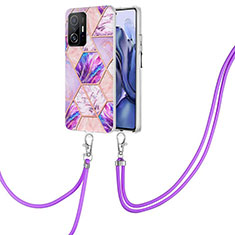 Funda Silicona Gel Goma Patron de Moda Carcasa con Acollador Cordon Lanyard Y01B para Xiaomi Mi 11T Pro 5G Purpura Claro